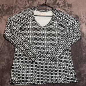 Under Armour HeatGear Shirt Womens XL Black Blue Geometric Fitted V-Neck Workout